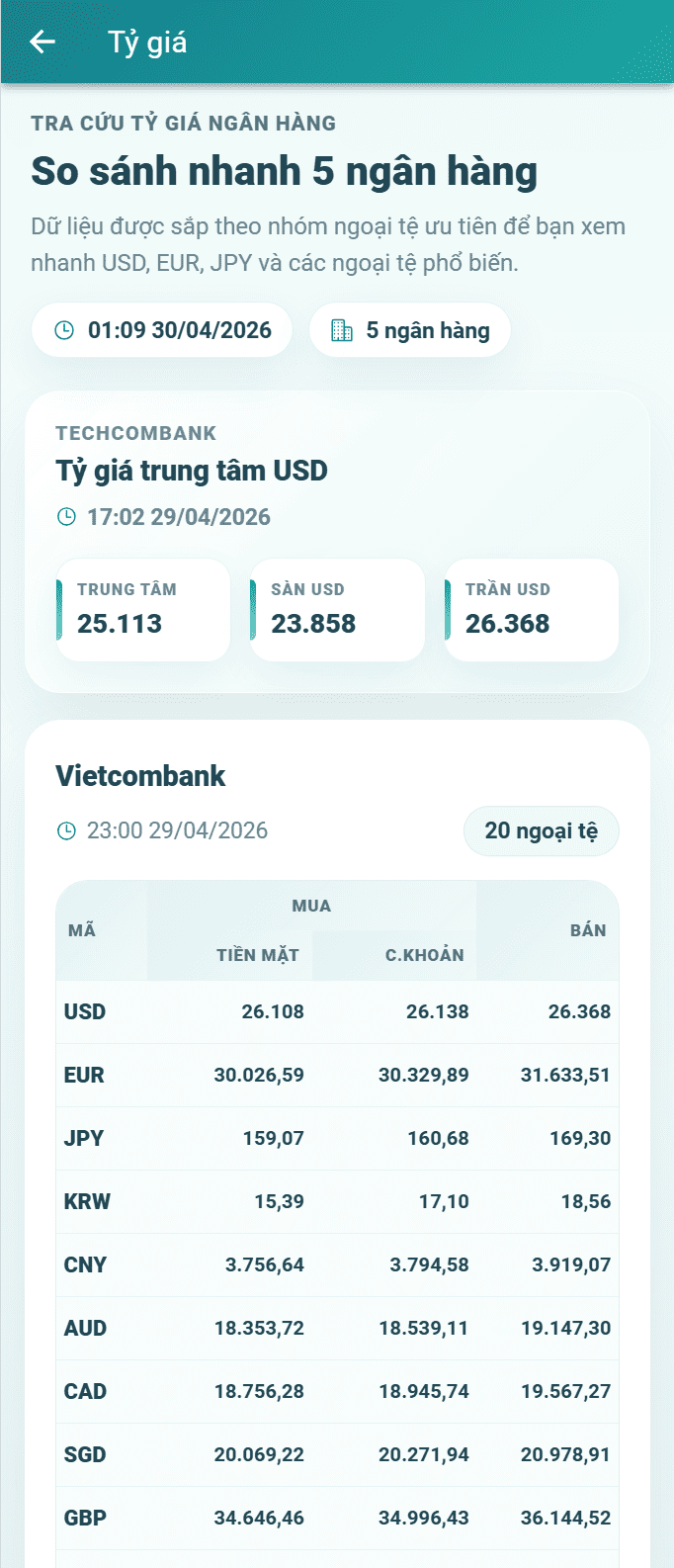 Màn hình tính lãi tiền gửi