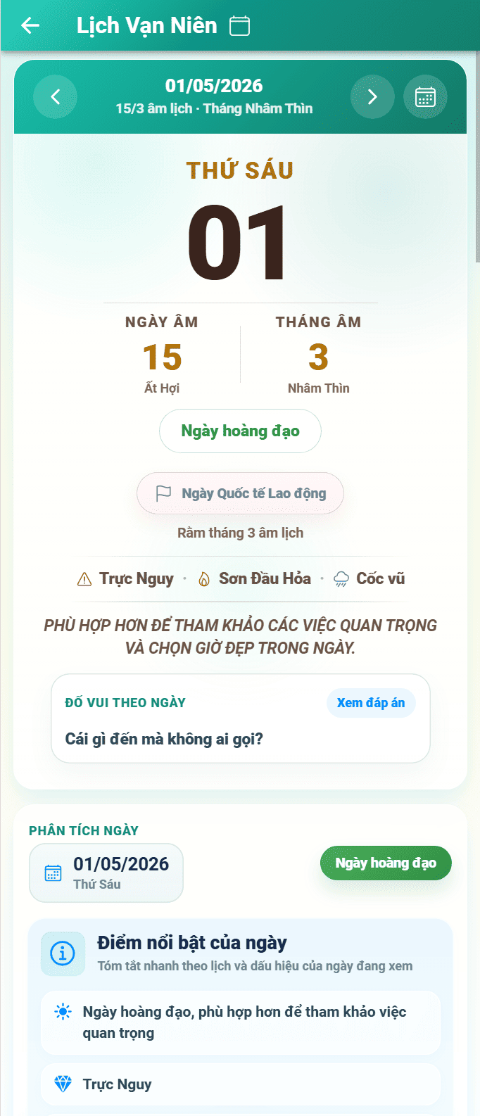 Màn hình lịch âm